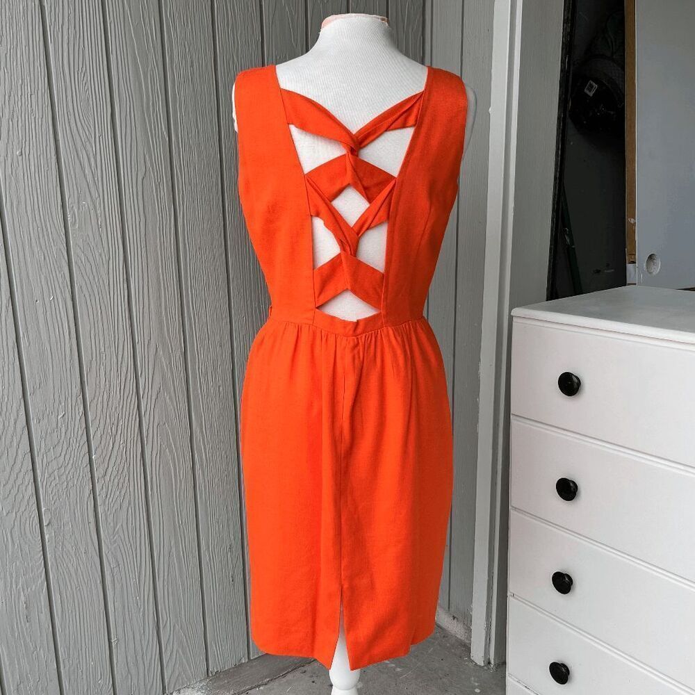 VTG Ann Taylor Orange Lattice Back Wiggle Cocktail Dress USA Sz S/M